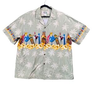 KY'S Sage Green‎ Hawaiian Shirt Tropical Surf Drink Print Camp Shirt Men's 2XL